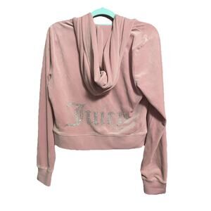Juicy Couture Pink Velour Hoodie Womens Size L Full Zip Pocket Y2k Sweatshirt